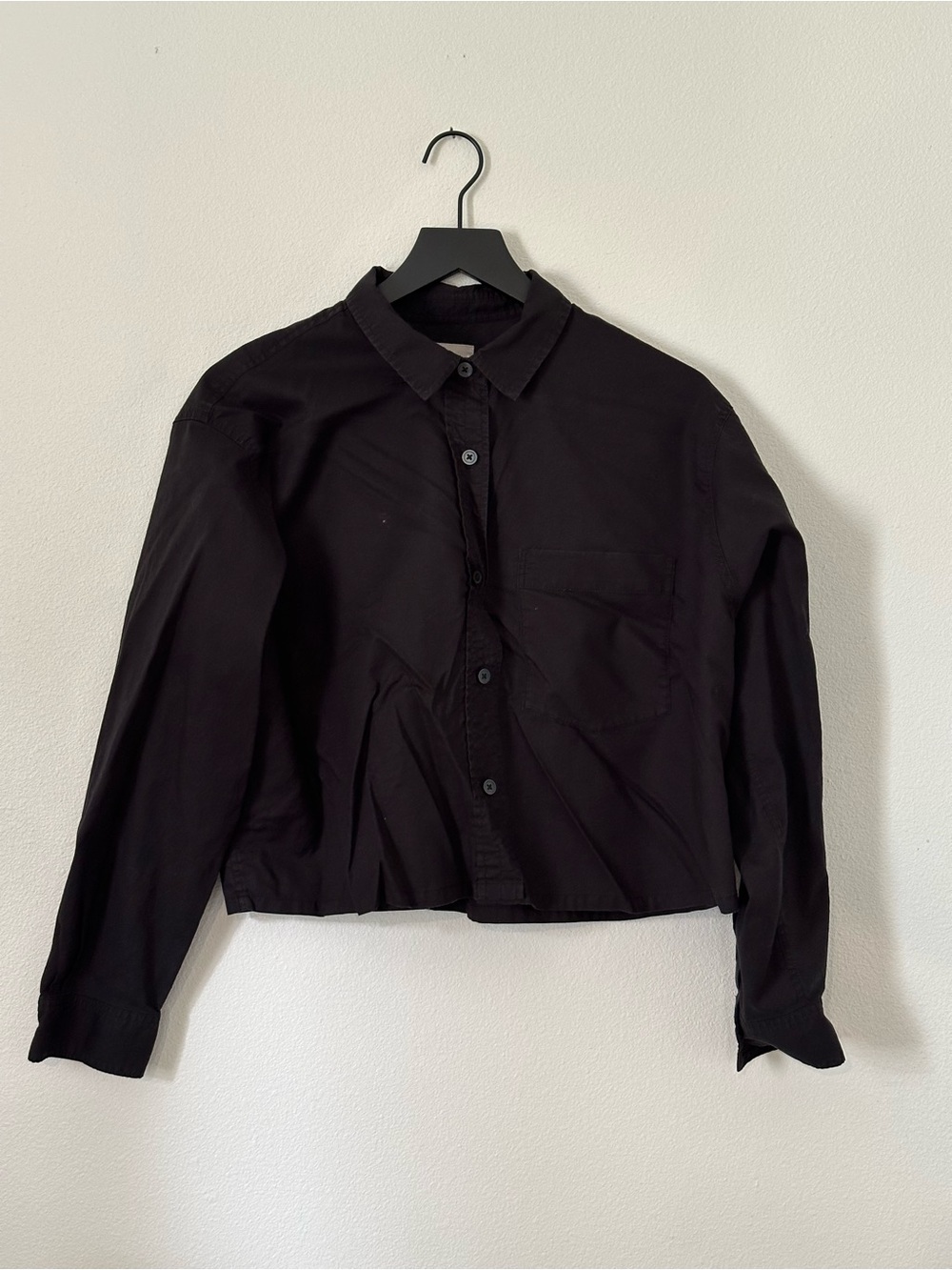 Everlane 100% Cotton Cropped Black Button-Up Shirt